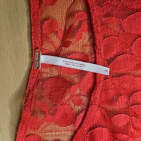 Sz4 Free People Red Floral Embroidered Mesh Dress - Picture 11 of 12